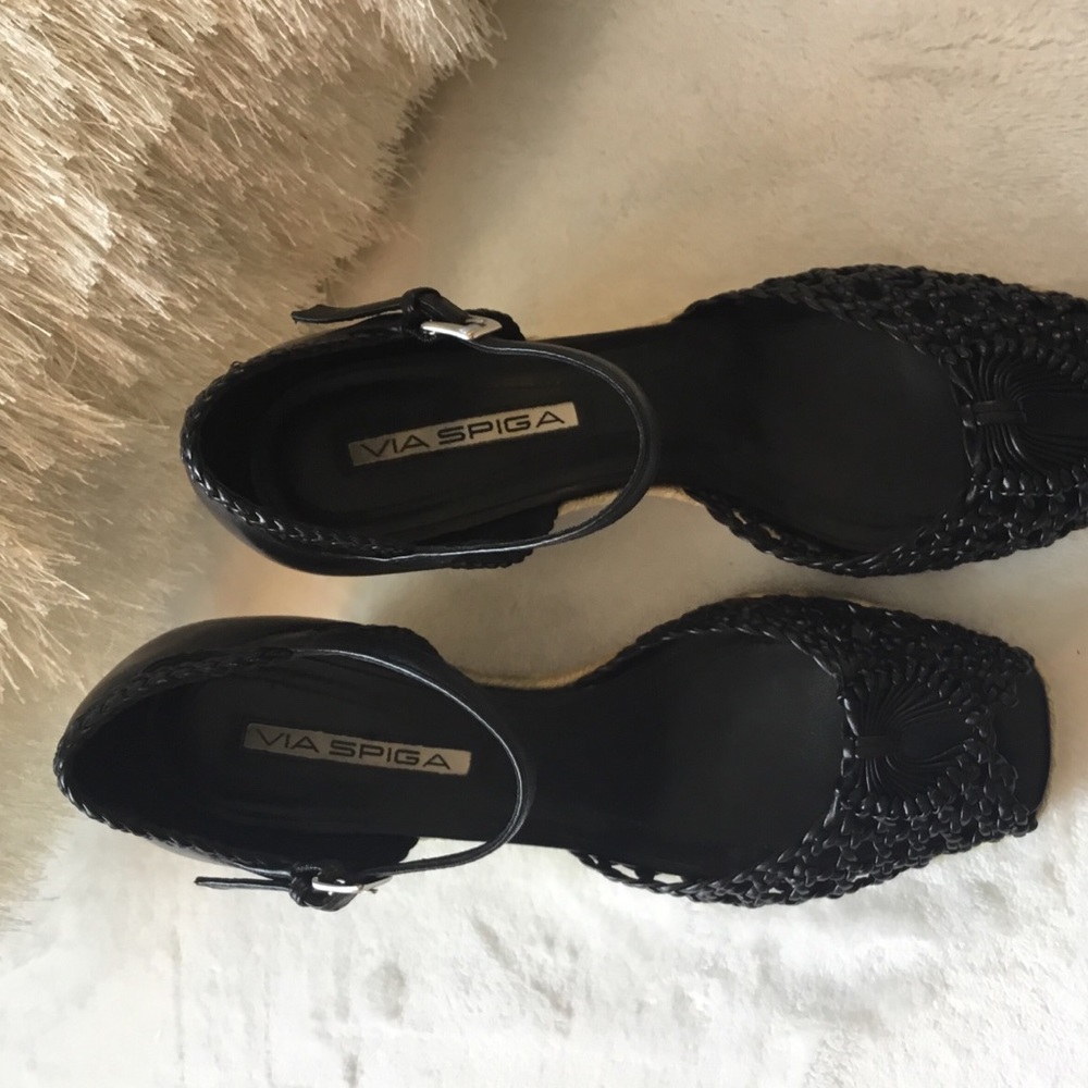 VIA SPIGA BLACK LEATHER WEDGES - Picture 4 of 7